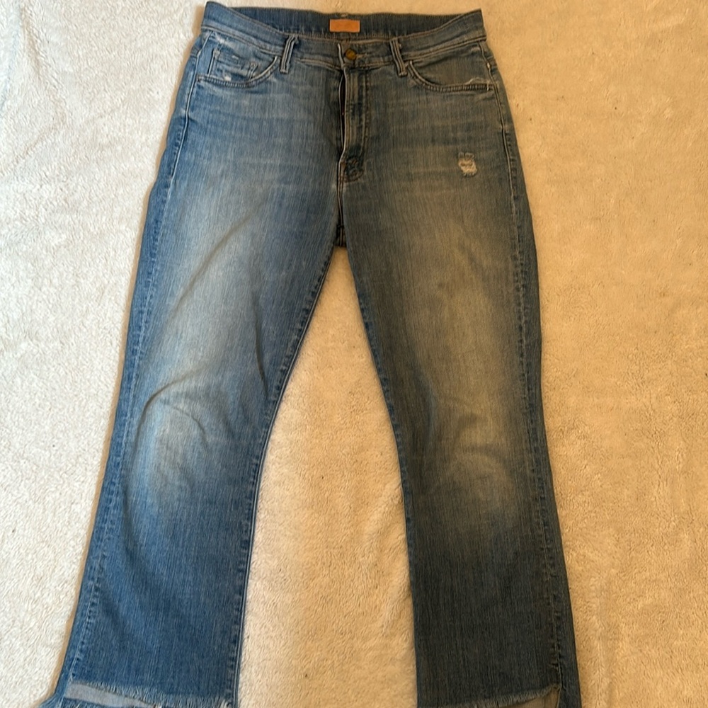 MOTHER Brand Insider Crop Step Fray Jeans, Size 30